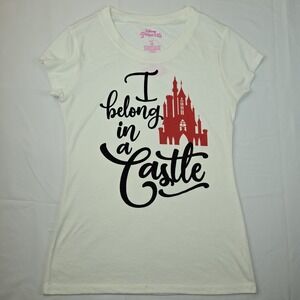 Disney Princess "I Belong in a Castle" Graphic Tee MEDIUM‎ (7/9) Flock Lettering
